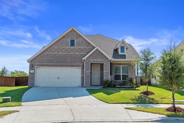 craftsman house featuring a front lawn and a garage