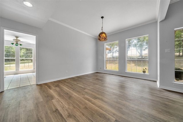 interior space with baseboards, a healthy amount of sunlight, and wood finished floors