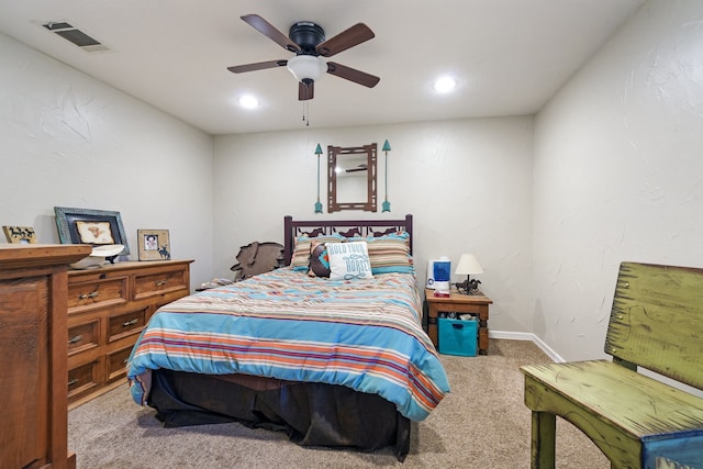 bedroom with carpet flooring and ceiling fan