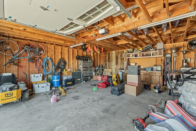 garage with a garage door opener