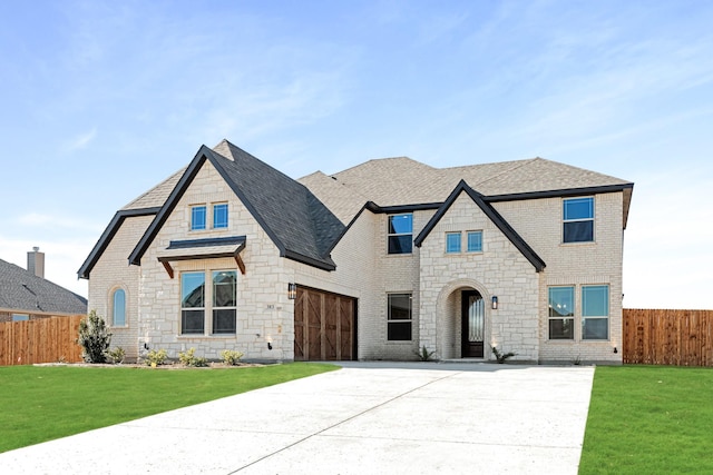 view of front of home featuring a garage and a front lawn