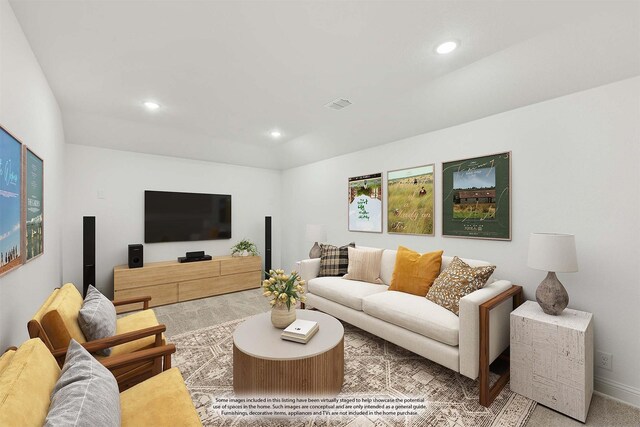 empty room featuring light carpet and vaulted ceiling