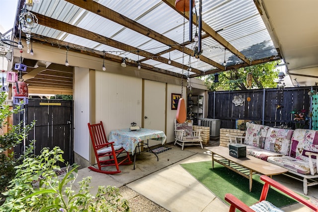 view of patio with fence and a pergola