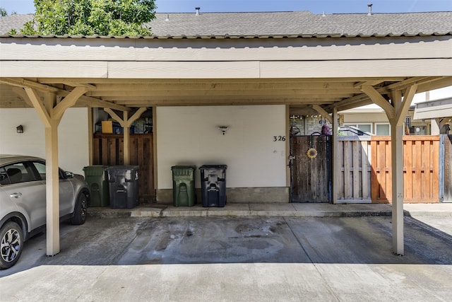 exterior space featuring a carport