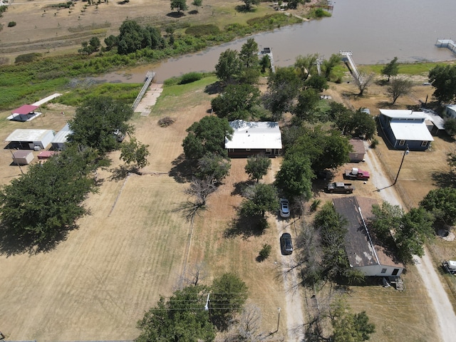 aerial view featuring a water view and a rural view