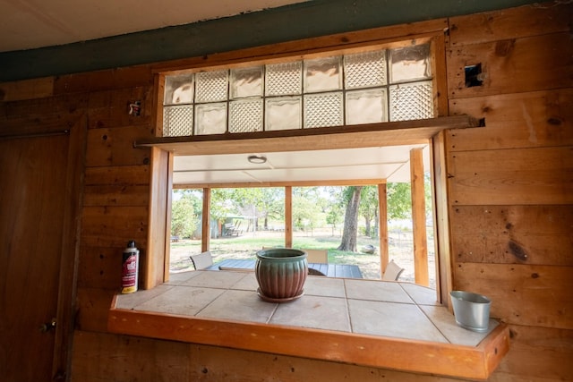 details featuring wood walls