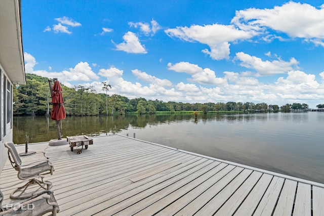 view of dock with a water view