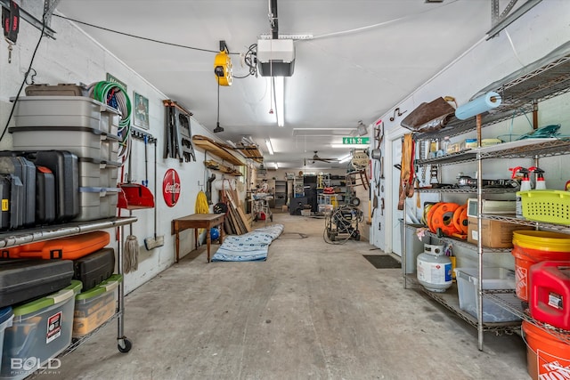 garage with a garage door opener