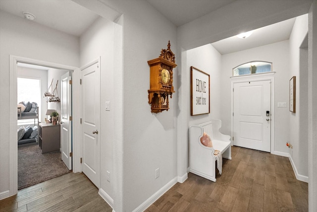 view of carpeted foyer entrance