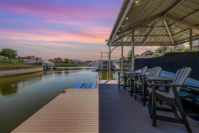 view of dock featuring a water view