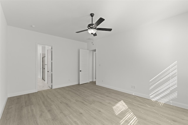 unfurnished room featuring light hardwood / wood-style flooring and ceiling fan