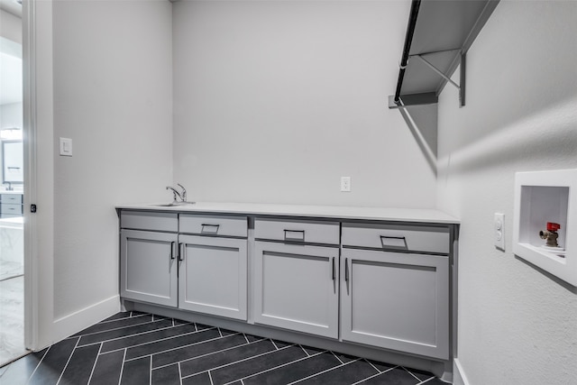 bathroom with vanity and tile patterned flooring