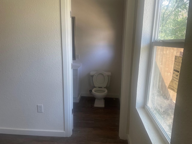 bathroom featuring hardwood / wood-style flooring and toilet