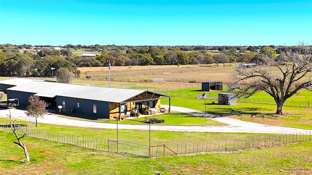 aerial view featuring a rural view