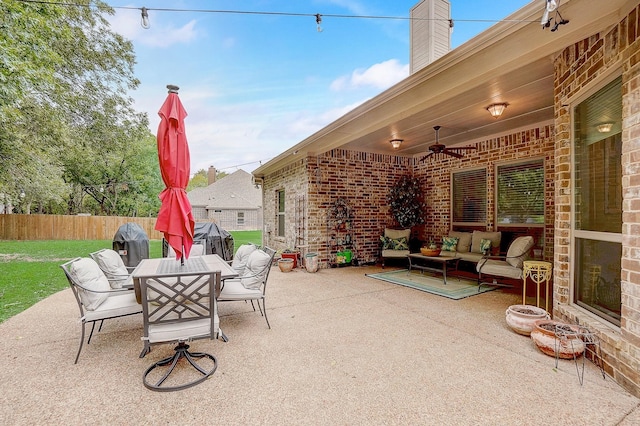 view of patio / terrace featuring ceiling fan and an outdoor hangout area