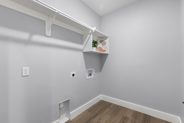 laundry room with hookup for an electric dryer, dark hardwood / wood-style floors, and washer hookup