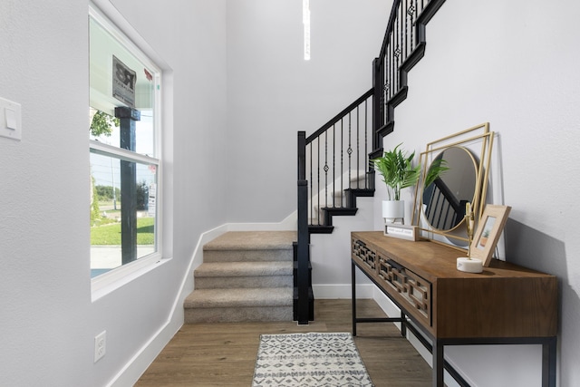 staircase featuring hardwood / wood-style floors