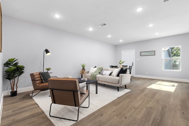 living room featuring light wood-type flooring