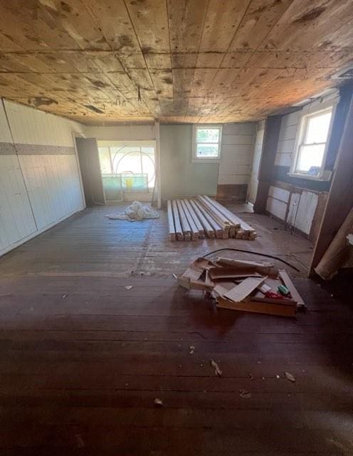 misc room featuring wooden ceiling and hardwood / wood-style flooring