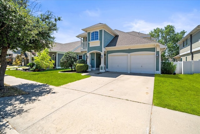 view of front of house with a front lawn and a garage