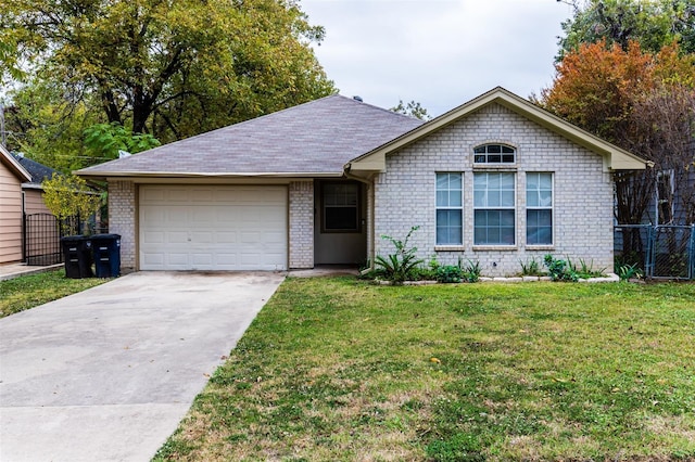 single story home with a front lawn and a garage