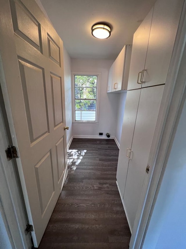 interior space with dark wood-type flooring