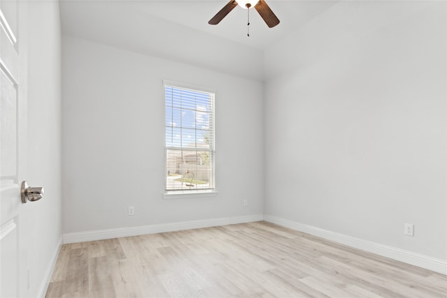 unfurnished room featuring ceiling fan and light wood-type flooring