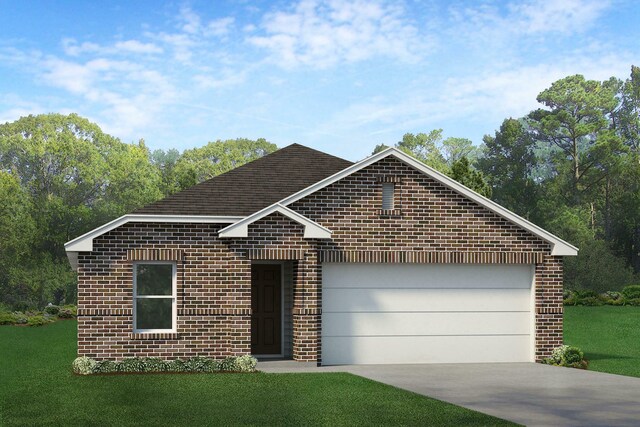 view of front of property featuring a front yard and a garage