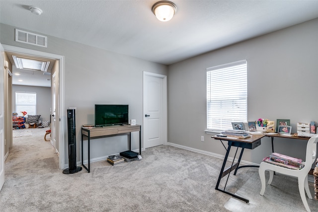 view of carpeted office space