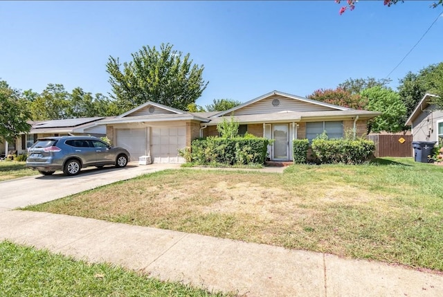 single story home with a front yard and a garage