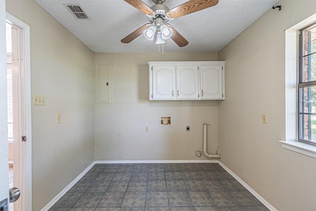 laundry area with hookup for a washing machine, a wealth of natural light, hookup for an electric dryer, and electric panel