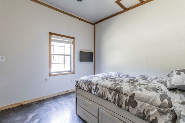 bedroom with concrete floors