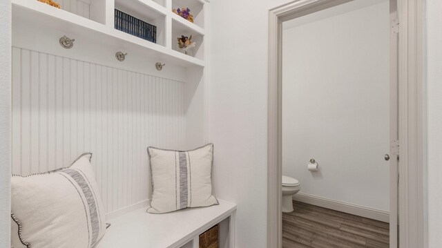 mudroom featuring wood-type flooring