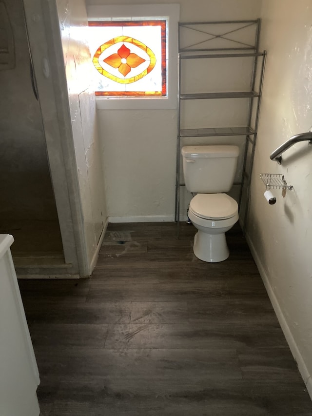 bathroom with hardwood / wood-style floors and toilet