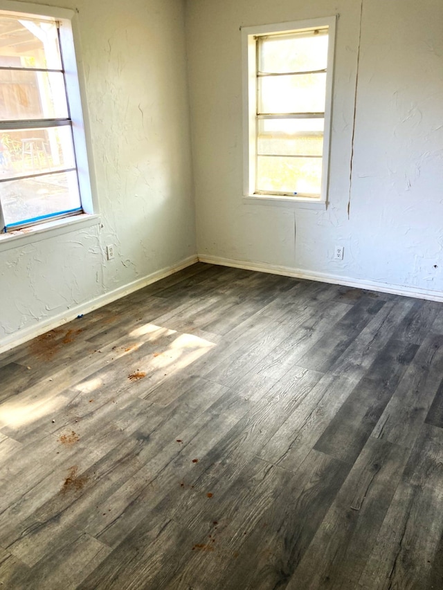 spare room featuring plenty of natural light and dark hardwood / wood-style flooring