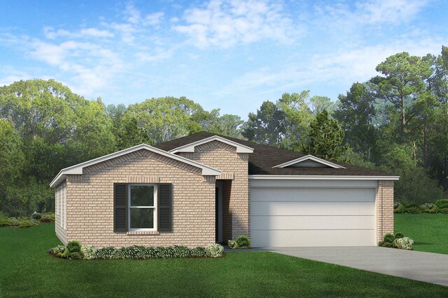 ranch-style home with a front yard and a garage