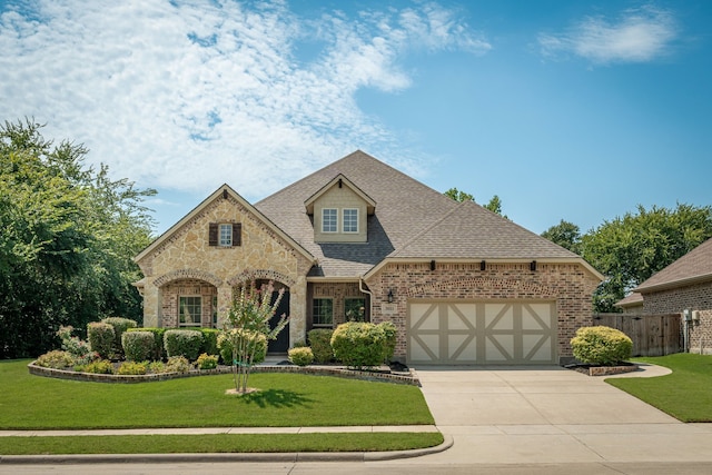 view of front of house featuring a garage and a front lawn