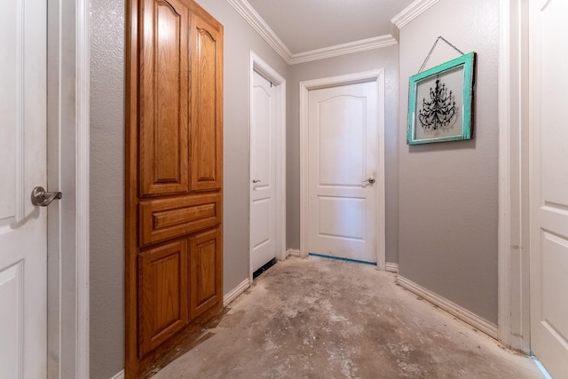 corridor featuring ornamental molding