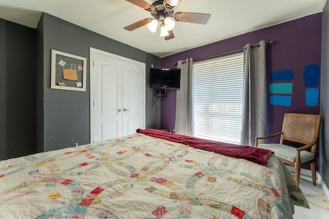 bedroom featuring a closet and ceiling fan