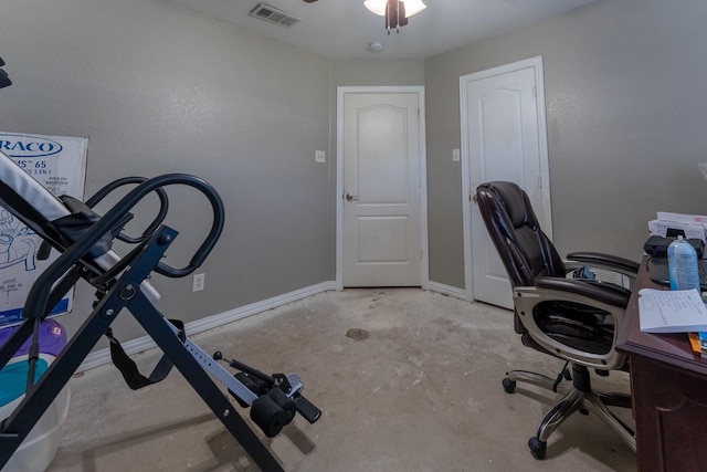 office space with ceiling fan