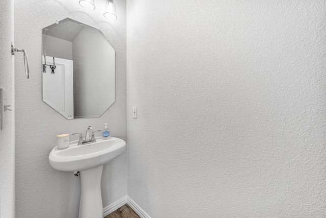 bathroom with wood-type flooring