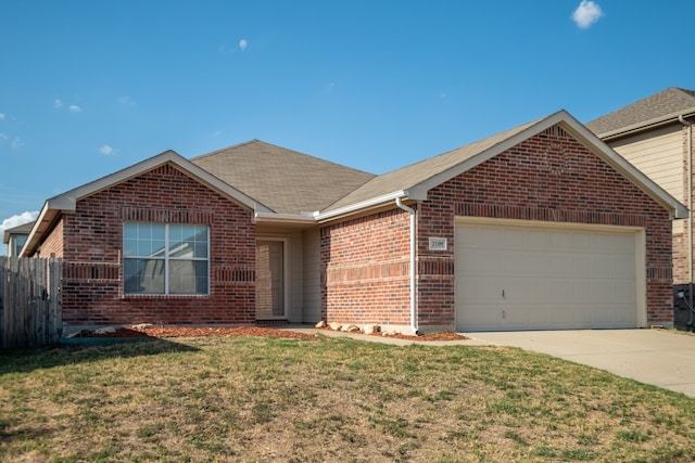 ranch-style house with a front lawn and a garage