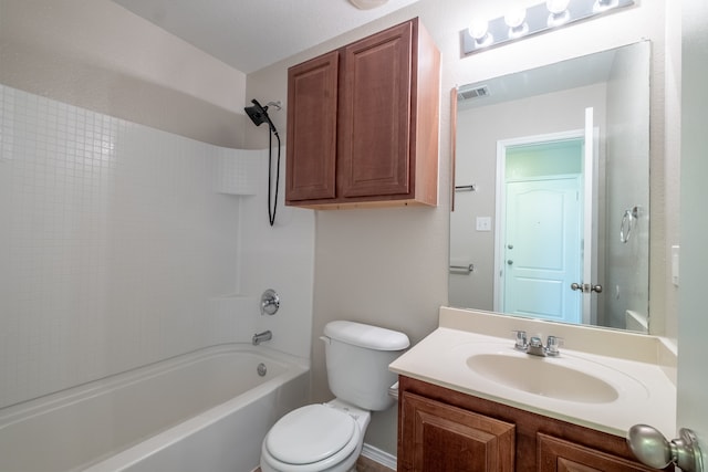 full bathroom featuring shower / bathtub combination, vanity, and toilet