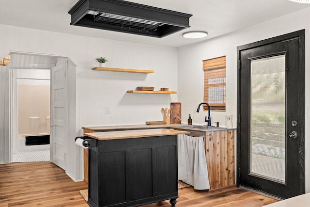 kitchen with light hardwood / wood-style flooring and sink