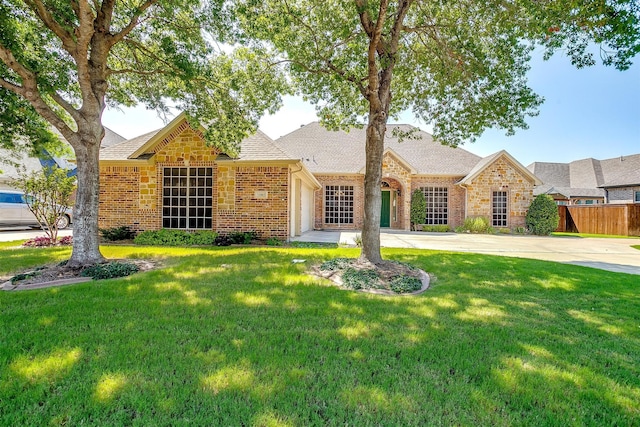 single story home featuring a front lawn