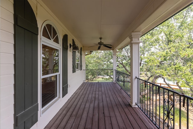 wooden terrace with ceiling fan