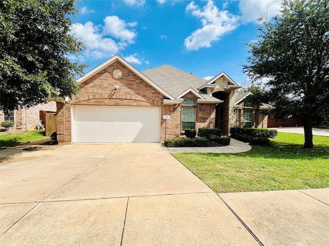 view of front of house featuring a garage and a front lawn