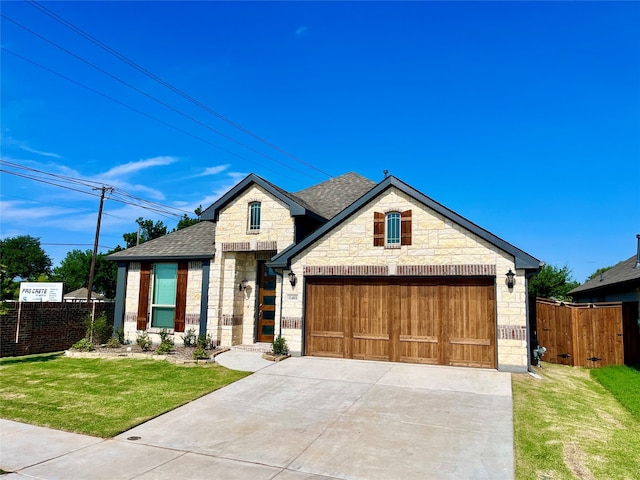 view of front facade with a garage and a front yard