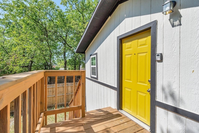 doorway to property with a deck