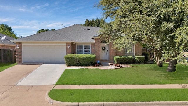 ranch-style house with a front lawn and a garage